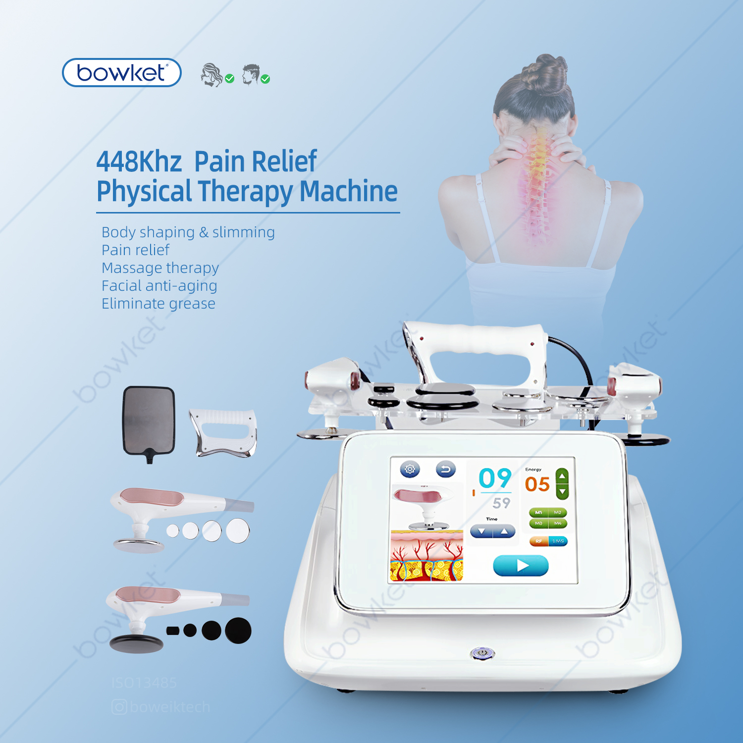 Bowket rf skin tightening machine for body and face 448khz radio frequency machine(image 1)